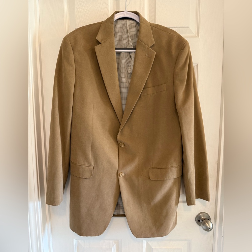 Ralph Lauren Jacket Beige Faux Suede Leather Sport Coat Suit Blazer Mens40LSTAIN